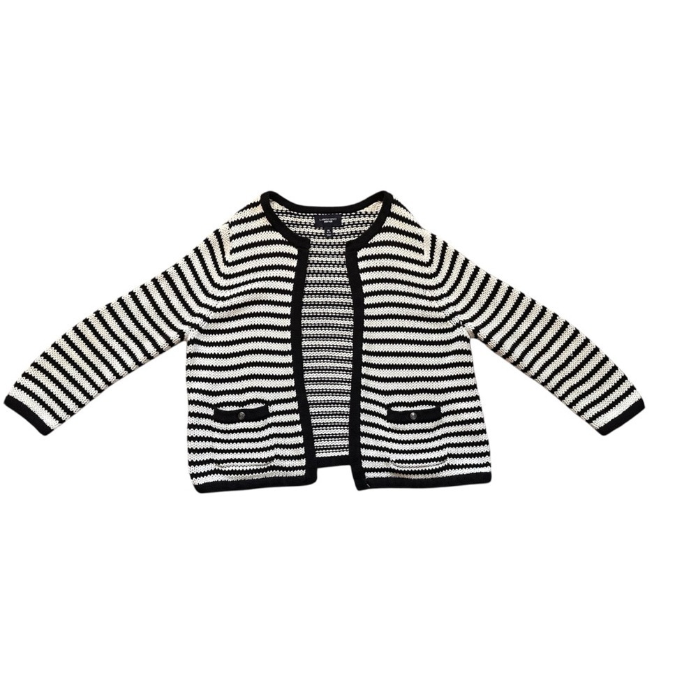 Lands End Drifter Cardigan Womens M Striped Cotton Sweater
